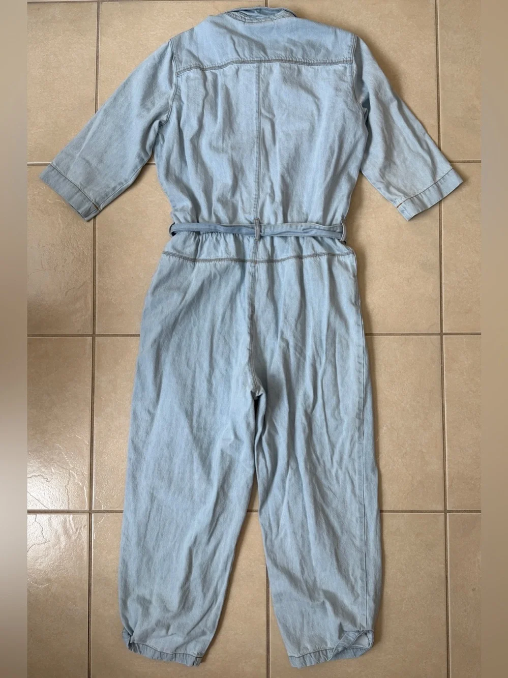 Jennifer Lopez JLo Denim Jumpsuit XL Light Wash Cotton Snap Button Elastic Waist